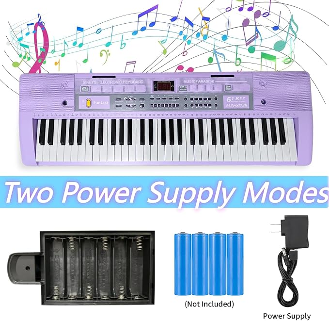 61 Key Electronic Keyboard Piano with Lighted Up Keys, Musical Mini Keyboard Piano with keyboard stand, Digital Portable Synthesizer Keyboards for Beginners Kids Adults (Purple)