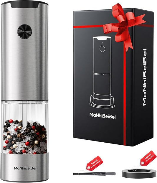 1 Pack Electric Salt Pepper Grinder, One Hand LED Ceramic Burr Adjustable Grind Kitchen Gift