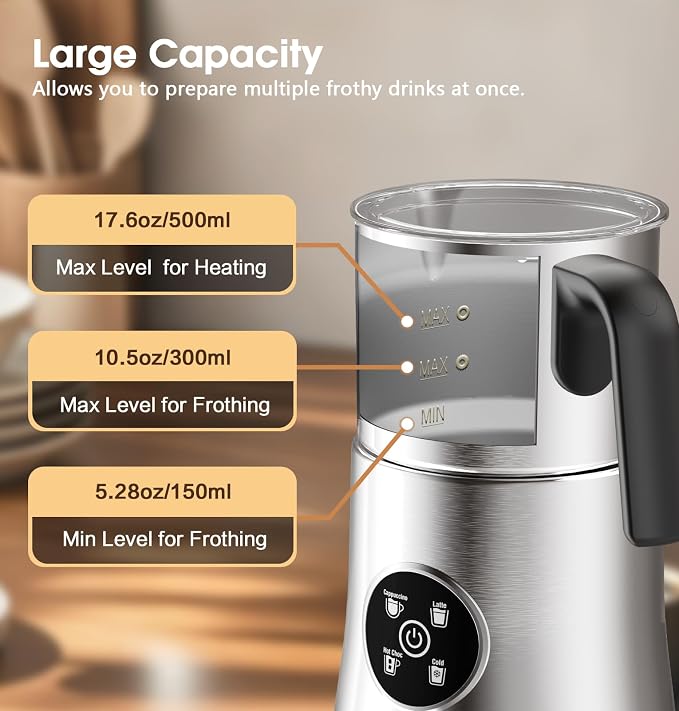 Milk Frother and Steamer, Detachable Electric Milk Frother, 30.44Oz./900ML Capacity, Automatic Warm and Cold Foam Maker, Hot Chocolate Maker
