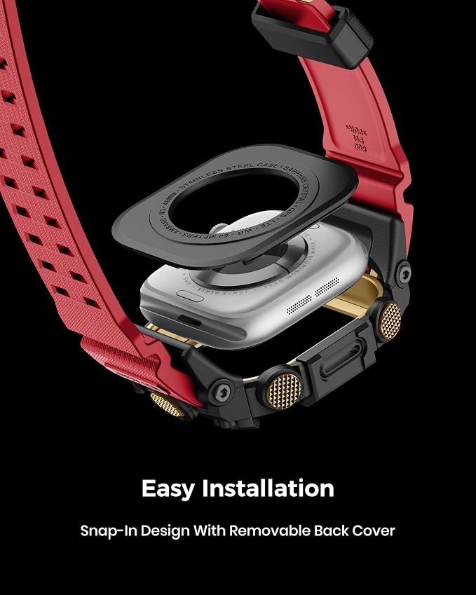 amBand Rugged Case with Band for Apple Watch 46mm, Compatible with Apple Watch (iWatch) Series 10 11, Military Grade Shockproof Bumper Cover, Tactical Band for Men, Red