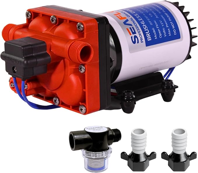 SEAFLO 42W Series 12V DC, 4.0 GPM, 55 PSI Brushless Automatic Demand Diaphragm Water Pressure Pump – Ultra Quiet Operation, Self-Priming, Overload Protection, NSF & UL Certified- 4 Year Warranty!
