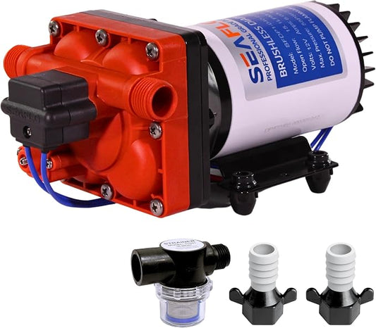 SEAFLO 42W Series 12V DC, 4.0 GPM, 55 PSI Brushless Automatic Demand Diaphragm Water Pressure Pump – Ultra Quiet Operation, Self-Priming, Overload Protection, NSF & UL Certified- 4 Year Warranty!