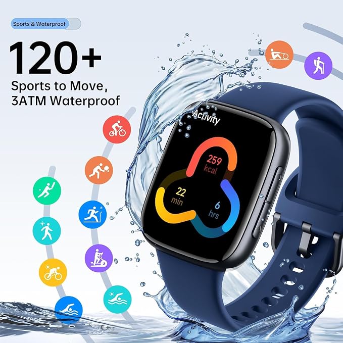 Quican Smart Watches for Men Women, 1.85" HD AMOLED Smart Watchfor iPhone & Android, 12-Day Battery, 3ATM Waterproof,Bluetooth Calls/Messages, Health Monitor, 120+ Sports ModesFitness Watch, 2 Bands