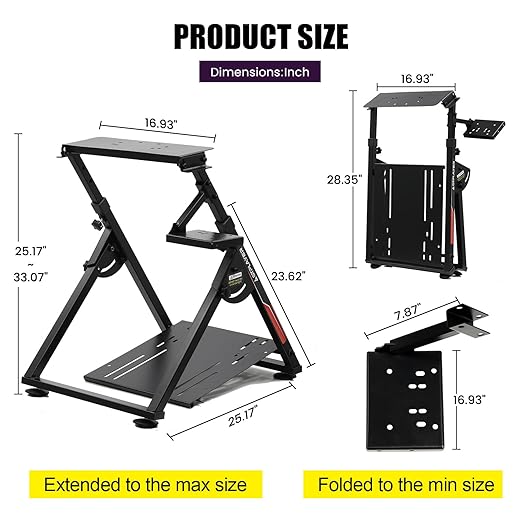 GTPLAYER Sim Racing Wheel Stand Simulator Cockpit Wheel Stand Racing Steering Shifter Mount fit for Logitech G25 G27 G29 G920 G923 Thrustmaster T330TS Gaming Stand Wheel Pedals NOT Included, Black
