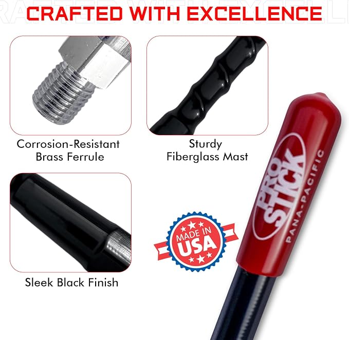 Prostick 2` Foot Fiberglass 1000 Watt - Black CB Radio Antenna with Heavy Duty Stainless Steel Spring