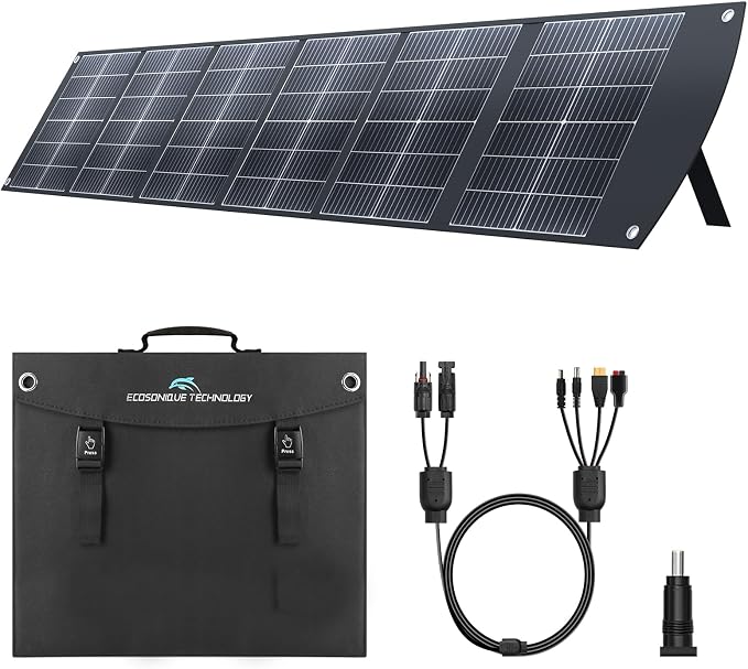 Ecosonique 200W Portable Foldable Solar Panel MC4 Output for Power Station | Lightweight, Waterproof, CPC, XT60, DC, USB-C PD3.0, USB-A QC3.0 Multi-Output for Solar Generators, RVs, Camping, Outdoor Use