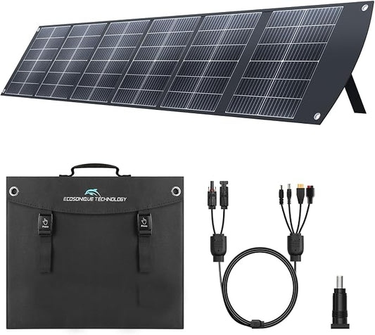 Ecosonique 200W Portable Foldable Solar Panel MC4 Output for Power Station | Lightweight, Waterproof, CPC, XT60, DC, USB-C PD3.0, USB-A QC3.0 Multi-Output for Solar Generators, RVs, Camping, Outdoor Use