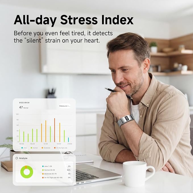 Smart Bracelet, Subscription-Free 24/7 Health Tracking, Heart Rate, SpO2, HRV & Sleep Tracker with IPX8 Waterproof, Wearable Activity & Fitness Tracker, 7-Day Battery, 2 Bands