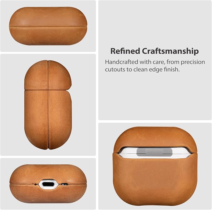 Belemay Handcrafted Crazy Horse Leather Case for AirPods 4 (2024), Vintage Aesthetic, Two-Tone Effect, Unique Patina, Compatible with MagSafe, Compatible with Airpods 4th Gen, Sunset Tan