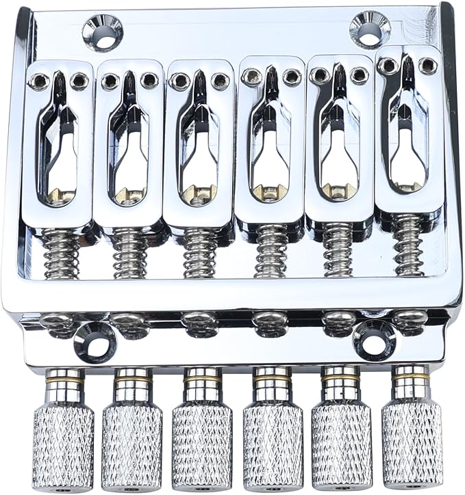 Headless Electric guitar Bridge with Brass Saddles Fixed Bridge for 6 String Headless Electric Guitar Replacement Parts （Chrome）
