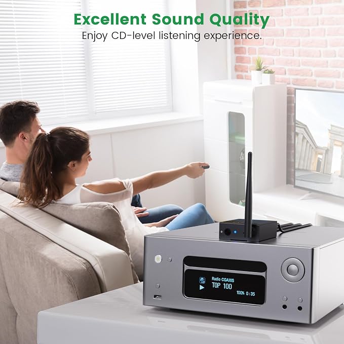 1Mii 2.4GHz Wireless Audio Transmitter and Receiver (1 TX+1 RX), HiFi Audio, 20ms Low Latency, 328ft Long Range Wireless Kit for Powered Speaker/Stereo/Soundbar, Optical/Coaxial/3.5mm(RCA) Ports