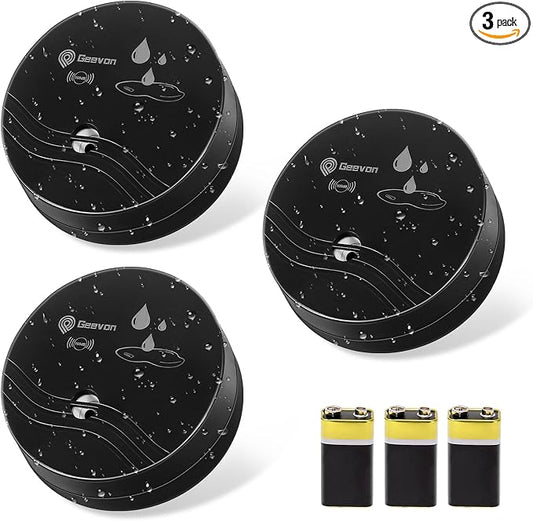 Geevon 3 Pack Water Leak Detectors, 100dB Water Sensor Alarms Flood Detector for Basements, Bathrooms, Laundry Rooms, Kitchens, Garages, and Attics, Water Alarms Battery-Operated (Battery Included)