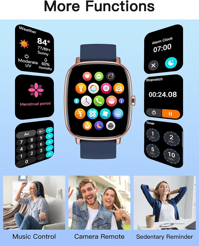 Smart Watches for Men Women with GPS Built-in, Answer/Make Calls, 1.95" Smartwatch for iPhone/Android Phones, Fitness Watch with Heart Rate/Sleep Monitor 100+ Sports Modes IP68 Waterproof (Blue)