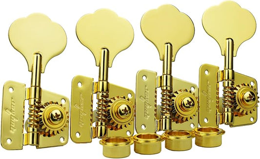 Guyker Bass Tuners (4 for Right) - 1:20 Ratio Open Gear Tuning Key Pegs Machine Head Replacement for Electric Jazz Guitar Bass or Precision Instruments - GK530 Gold