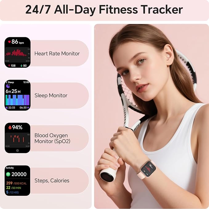 Smart Watches for Women, 1.85" HD Smartwatch Compatible iPhone/Samsung/Android (Answer/Make), Fitness Tracker with Heart Rate/Sleep/SpO2 Monitor, Smart Watch 3ATM Waterproof, 120+ Sport Modes, Alexa