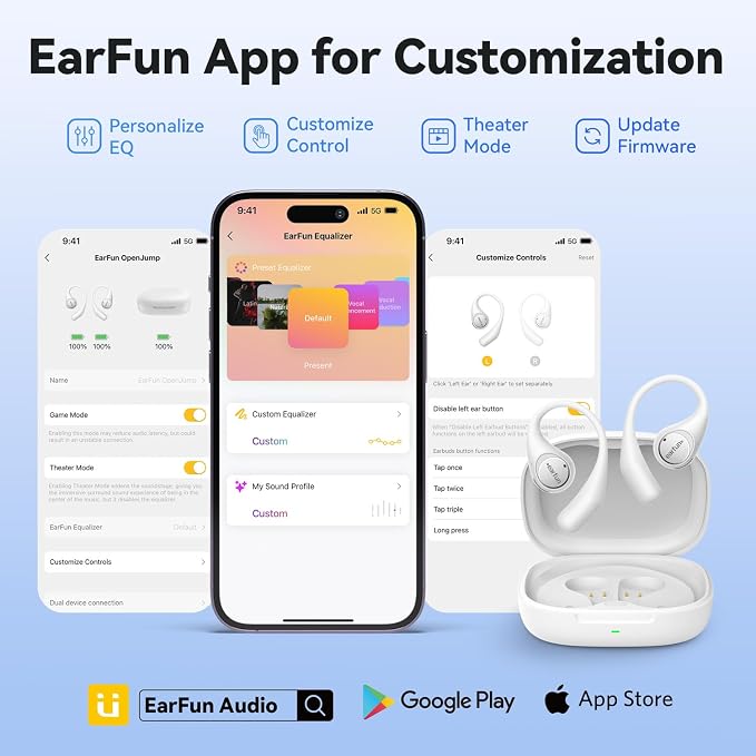 EarFun OpenJump Open Ear Headphones, Wireless Earbuds with Ergonomic Earhook, Hi-Res Sound, LDAC, 4 Mics ENC Call, 42H Playtime, Multipoint Connection, IPX7 Waterproof, Snug Fit for Workout, White