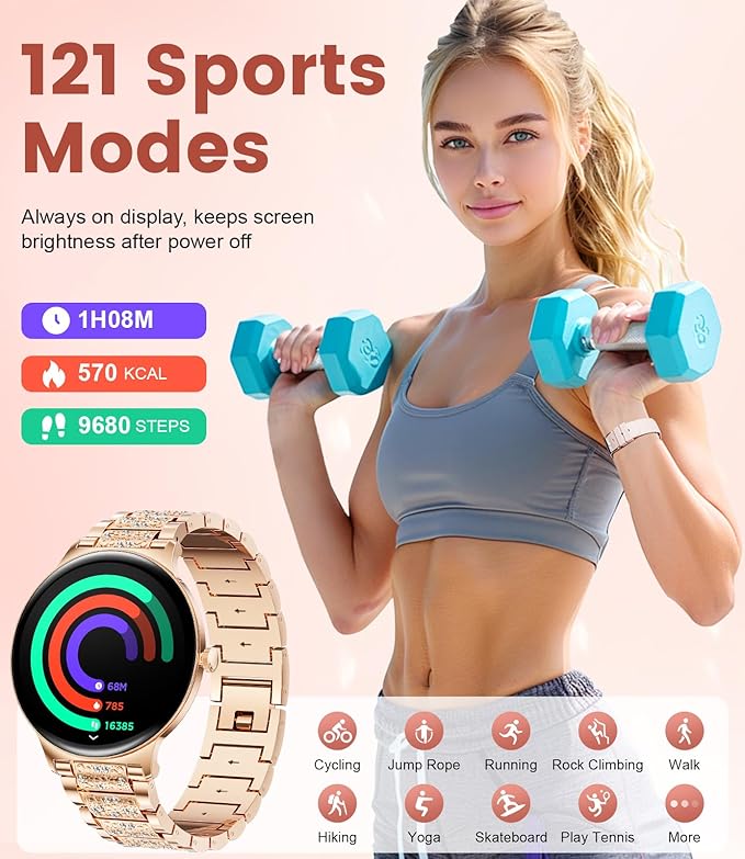 LIGE Ultra-Thin Smart Watch for Women,1.43" Always-on Display Smart Watch with Bluetooth Call,Health Tracker 100+ Sports Modes, Mutifuction Women Smartwatch for Android iOS 2 Straps(Gold)