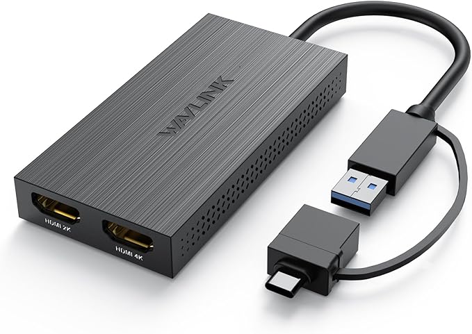WAVLINK USB 3.0 or USB C to Dual HDMI Adapter, HDMI Splitter Extended Display for Dual Monitors, Support 3 Separate Screens for Windows, MacOS, Thunderbolt 3/4, 1080P@60Hz