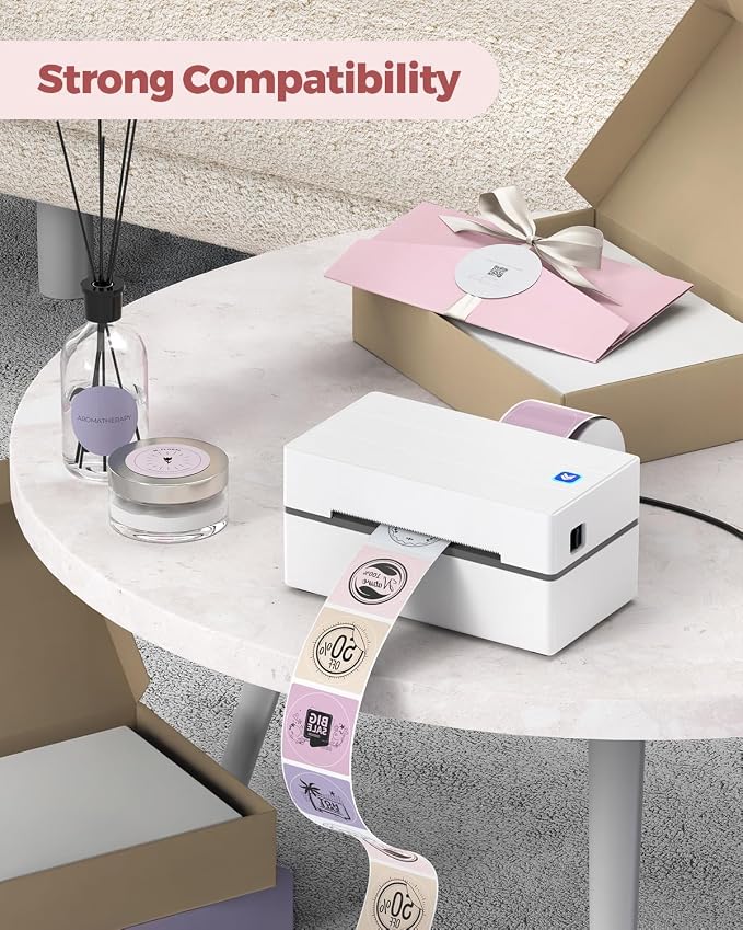 MUNBYN MC240 Bluetooth Thermal Label Printer+2 Inch Round Thermal Labels+Shipping Label Holder