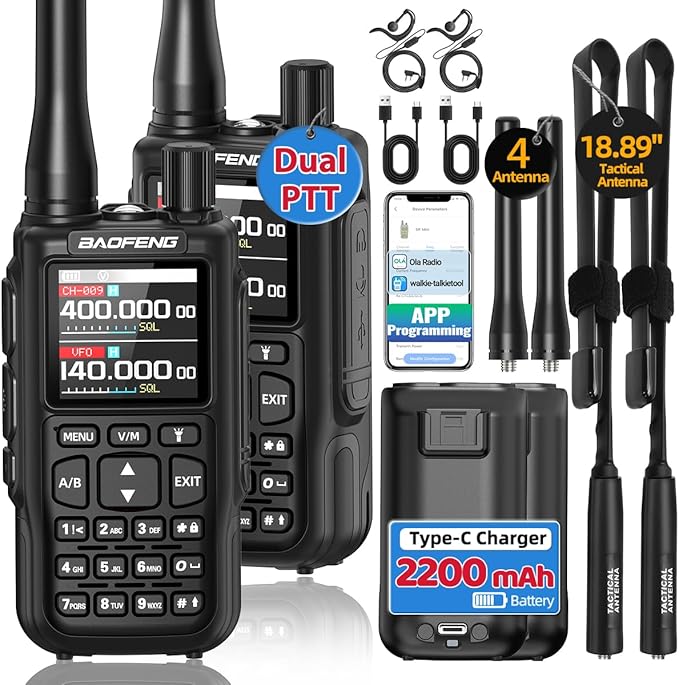 Baofeng Ham Radio Handheld UV-5R MINI-5 Rechargeable Walkie Talkies Long Range for Adults Two Way Radio Dual PTT APP Programming Copy Frequency NOAA with USB-C Charging Hunting Survival Gear