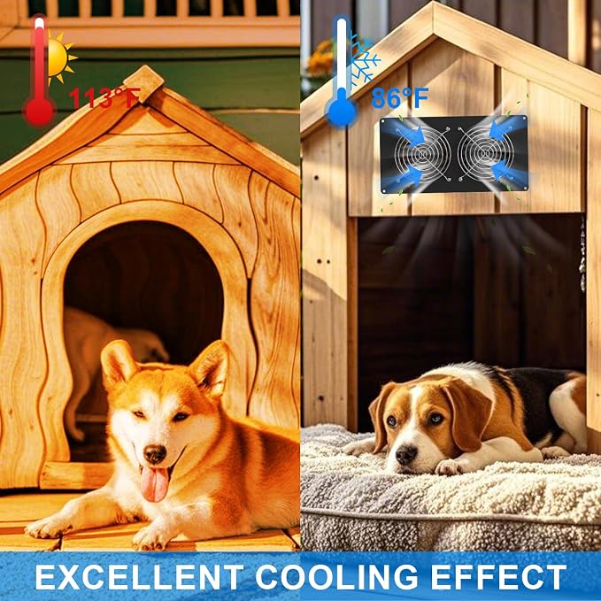 25W Solar Powered Dual Metal Shell Fan Kit, IPX7 Waterproof Monocrystalline Solar Panel Intake Exhaust Fans for Chicken Coops, Greenhouses, Sheds, Dog Houses, and Windows Ventilation and Plug & Play
