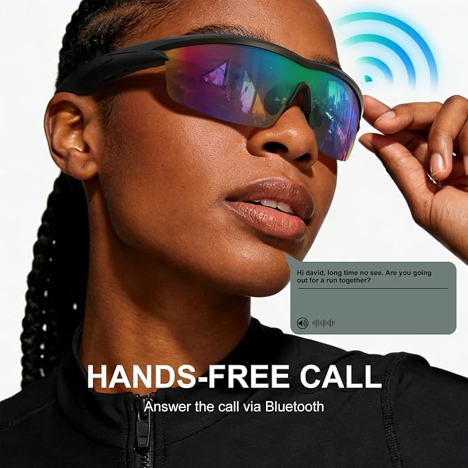 Bluetooth Audio Smart Glasses for Cycling Running Driving | Polarized Sports Sunglasses with Open-Ear Speakers, Hands-Free Calls, Voice Assistant, UV Protection, IPX5 Waterproof for Hiking Fishing