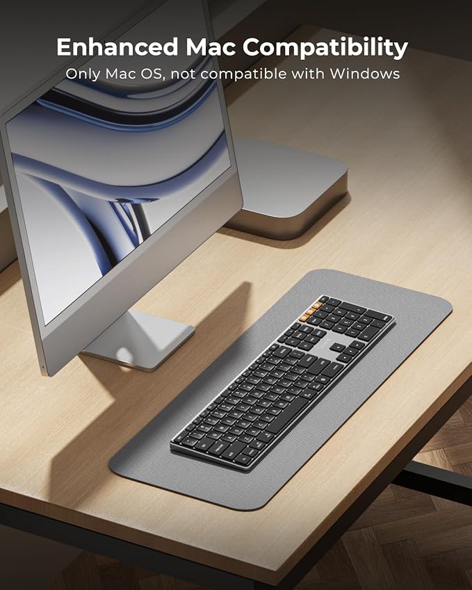 ProtoArc Backlit Wireless Keyboard for Mac - K110-A Aluminum Bluetooth Keyboard for Mac, Adjustable Feet, Multi-Device, Ultra Slim Full Size Rechargeable, for MacBook Pro/Air, iMac - Space Gray