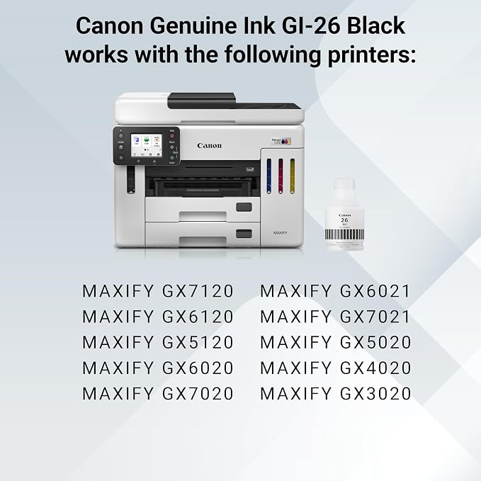 Canon GI-26 Black Ink Bottle, Compatible to GX7020 and GX6020 Supertank Printers (Pack of 2)