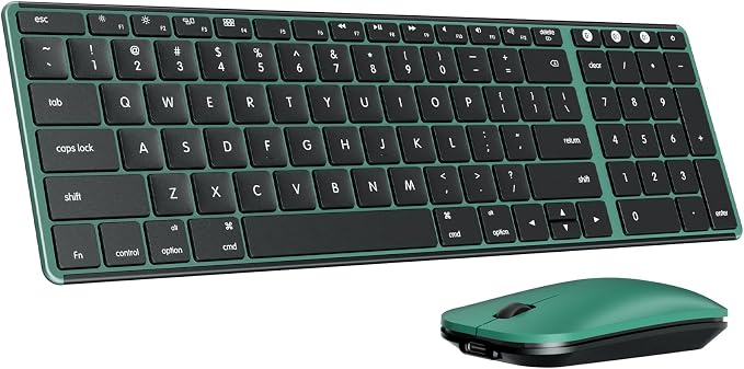 seenda Bluetooth Keyboard and Mouse Combo for Mac, SKM64-2 Rechargeable Silent Wireless Keyboard Mouse Compact Slim, 3 Multi-Device Connection, Compatible for Mac MacBook Pro/Air iPad, Black Green