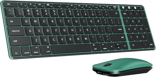 seenda Bluetooth Keyboard and Mouse Combo for Mac, SKM64-2 Rechargeable Silent Wireless Keyboard Mouse Compact Slim, 3 Multi-Device Connection, Compatible for Mac MacBook Pro/Air iPad, Black Green