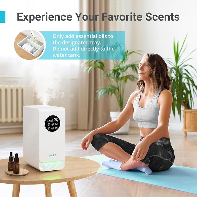 Livatro 6L Smart Humidifier for Large Room, Warm & Cool Mist with Top Fill Design, Alexa & App Control, Essential Oil Compatible, Ideal for Bedroom and Plants
