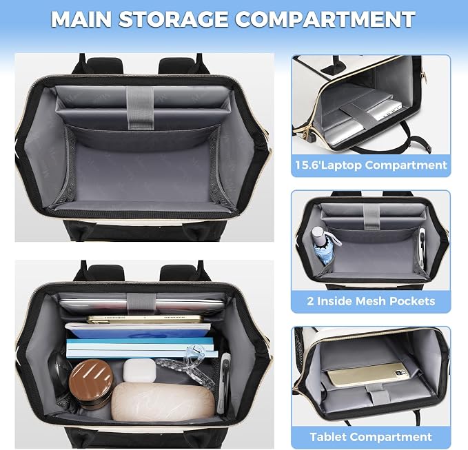 MATEIN Insulated Lunch Backpack for Women, 15.6 Inch Work Laptop Backpack with Lunch Compartment, Water-Resistant College Computer Backpacks Meal Prep Lunch Bag Gifts for Nurse Teacher Office Picnic