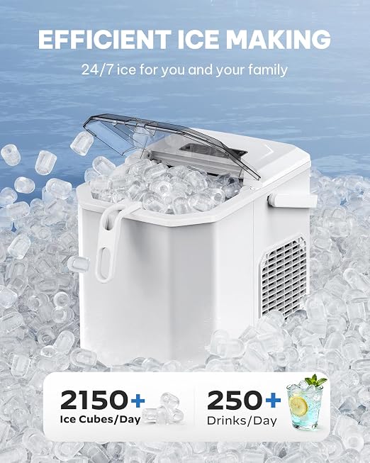 Silonn Ice Maker Countertop,Self-Cleaning Ice Makers with Basket and Scoop,9 Cubes in 6 Mins, 26 lbs per Day, Ideal for Home,Kitchen,Camping,RV,White