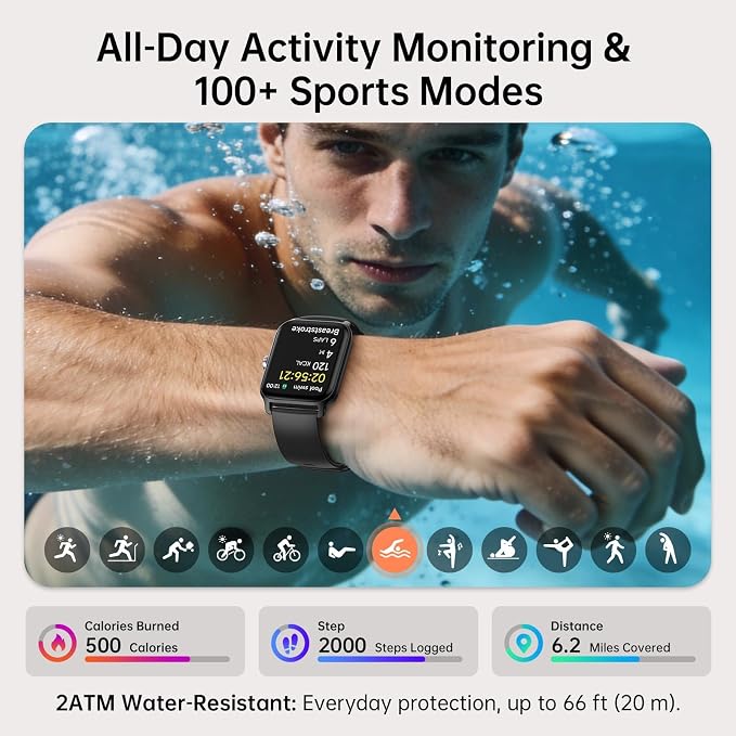 Tensky Smart Watch for Women/Men, 1.85'' Big Activity Smartwatch for iPhone/Android, 100+ Sport Modes Fitness Tracker (Answer/Make Call), Alexa Built-in, Sleep/Heart Rate/SpO2 Monitor, 2ATM Waterproof