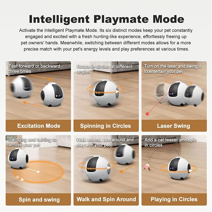 Movable Pet Camera 1080P HD Pet Camera Two Way Audio 10000mAh Battery Pet Monitoring Camera Remote APP Control Camera with Night Vision Interactive Cat Camera Companion Robot