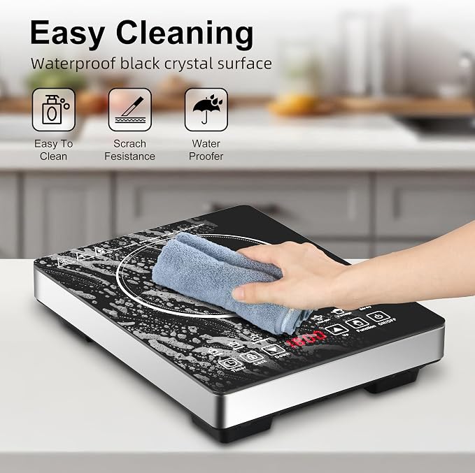Single Burner Induction Cooktop,Hot Plate with 6 Cooking Modes, portable cooktop with LCD touch control,9 Levels &3H Timer,1800W 110V Portable induction Cooktop