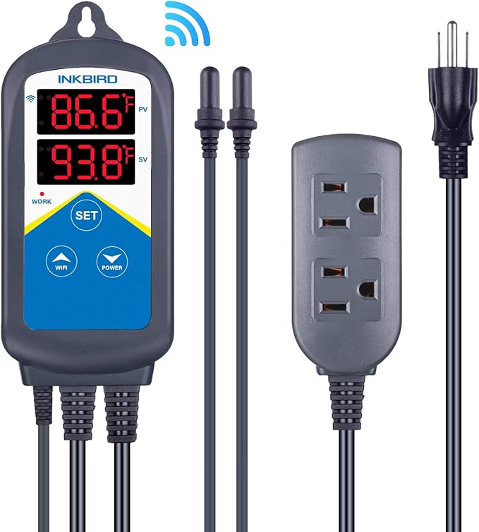 Inkbird ITC-306A WiFi Temperature Controller, Wi-Fi Aquarium Thermostat Heater Controller 120V~1200W Temperature Control with Two Probes only for Heater Aquarium Breeding Reptiles Hatching.