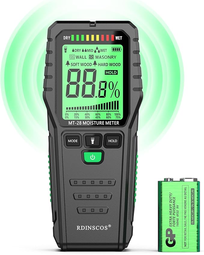 Pinless Moisture Meter for Walls, Wood Non-Invasive Moisture Detector | 19mm Deep Scan, Digital LCD Display, Water Damage Detection, Home Inspections & Renovation,Built in Flashlight