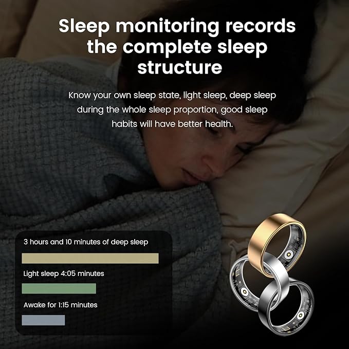 Smart Ring Health Tracker, Sleep&Exercise Monitor Heart Rate,Blood Oxygen,Fitness Trackers for Man&Women -Long Lasting Batteries,Waterproof Sleep Tracking Wearable (Rose Gold, 6)