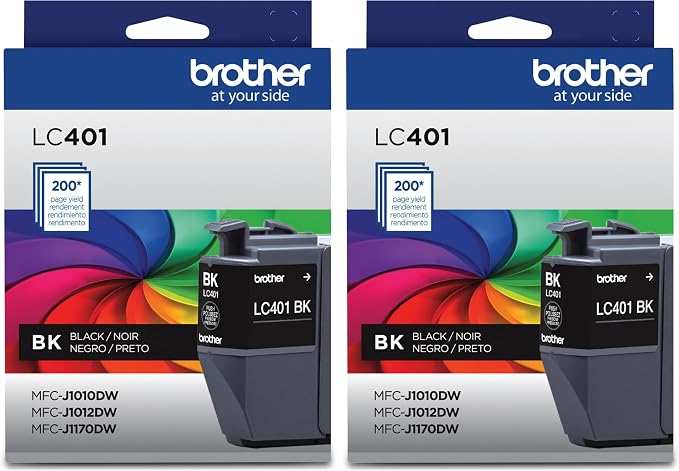 Brother Ink Cartridge, Black, LC401BK, Standard Yield | Pack of 2