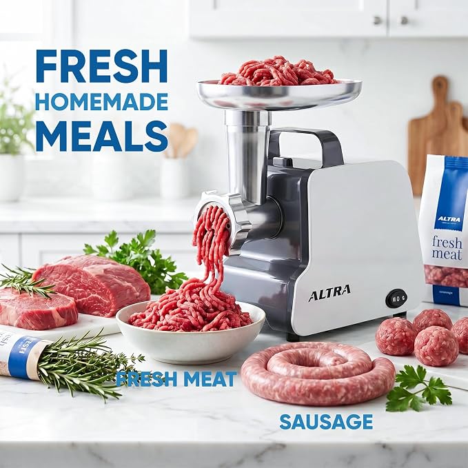 Electric Meat Grinder, 2300W Max, Heavy Duty Sausage Stuffer with 2 Blades, 3 Grinding Plates, Sausage Tube & Kubbe Kit, Home Kitchen Meat Mincer with Handle (Black)