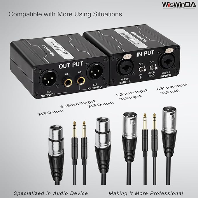 Pro GX200S 2Channels XLR/TS/TRS Passive Hum Eliminator Direct Box for Audio Equipments Ground Loop Isolator Noise Filter for Different Audio Systems Using Situations