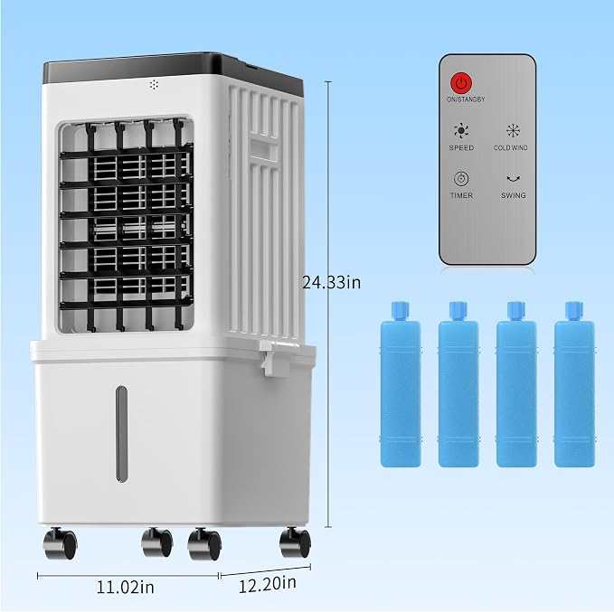 Portable Air Conditioners, Portable AC Unit with Removable 2.6 Gal Water Tank, Swamp Cooler Windowless Evaporative Air Cooler with 3 Speeds for Room and Office, Fast Cooling Portable AC for Home Use