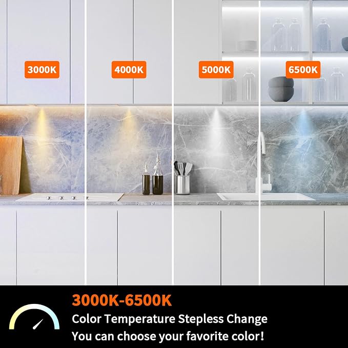 VST Under Cabinet Lights CCT 3000K-6500K, LED Puck Light Color Temperature and Brightness Adjustable with Touch Remote Dimmer and ETL-Listed Led Driver for Drawer Wardrobe Kitchen （White）