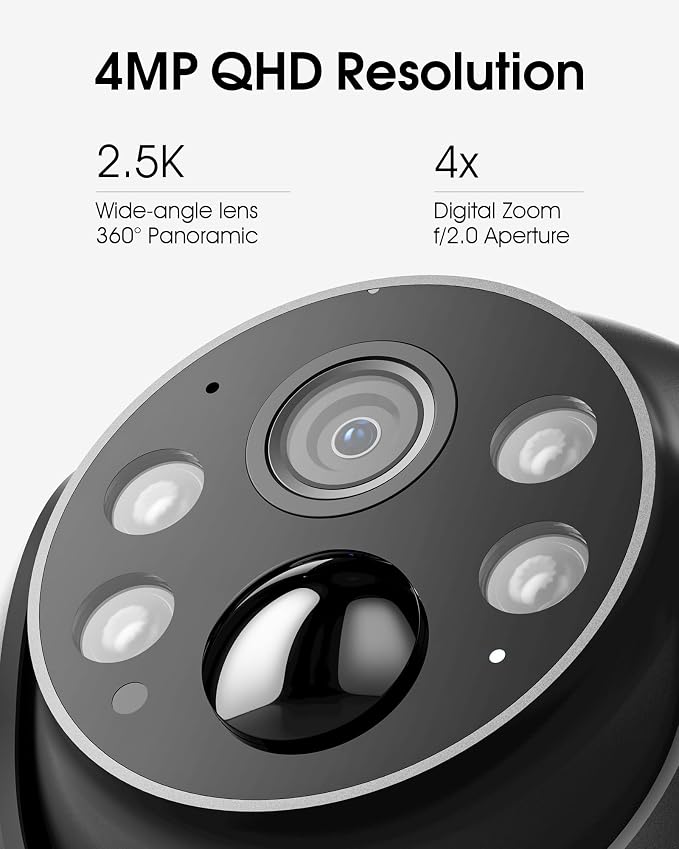 ARCCTV Security Cameras Wireless Outdoor Solar, 4MP 360° View Battery Powered Outdoor Camera, Night Vision with Spotlight, 2-Way Audio, PIR Motion Sensor, 2.4G/5G Dual Band WiFi, Grey(2 Pack)