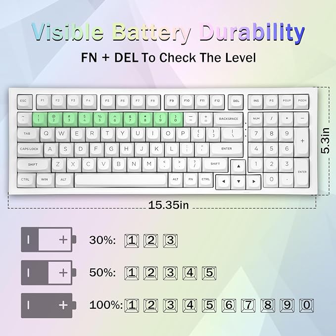 Redragon K723 Wireless Mechanical Gaming Keyboard Creamy, Bluetooth/2.4G/USB-C Wired, RGB Backlit, Hot Swappable Pre-lubed Linear Switches, 96% Custom Gasket Structure for PC/Mac/PS/Xbox,White