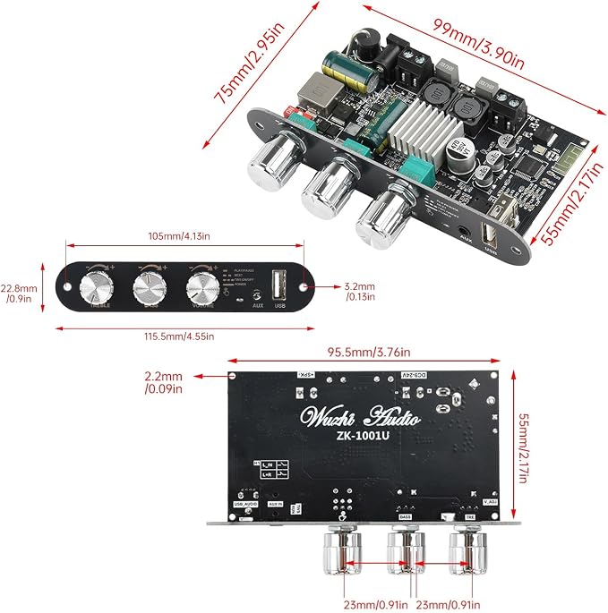 2-Pack ZK-1001U Mono Bluetooth AMP Board with TWS,100W Vehicle Amplifier Input 9-24V Wide Voltage Home Audio Amplifier Board,Supports AUX/USB/Bluetooth Input for Home Speaker,Car Audio DIY