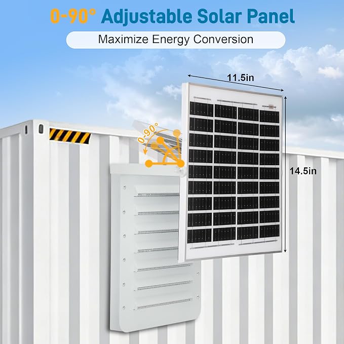 2026 Upgraded Solar Shipping Container Vent Kit, 15W Adjustable Solar Panel, Dual Fans Design, Weatherproof, Easy Installation, Efficient Ventilation for Containers, Cabins, Sheds, Garages