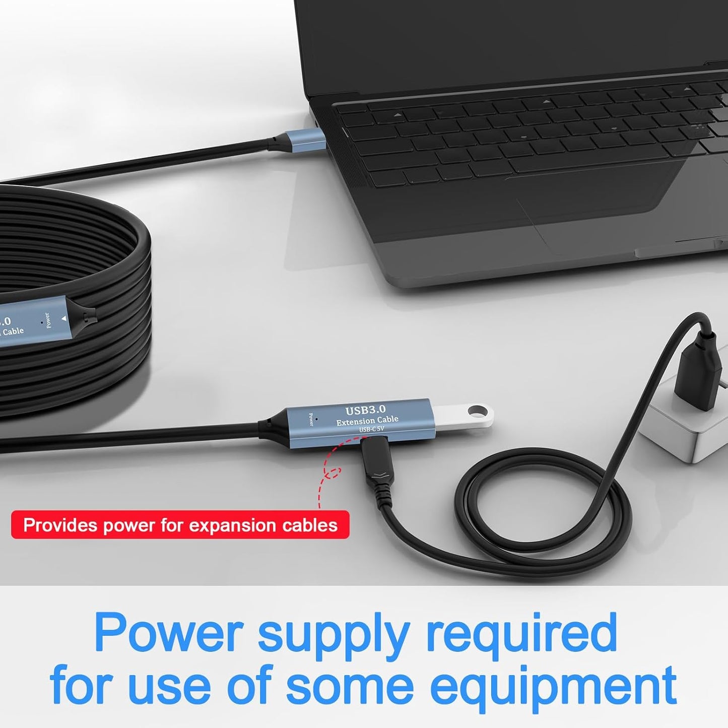 USB 3.0 Extension Cable 80FT Type A Male to Female Active Extender Cord with 4 Extension Chipsets Signal Booster and 1 USB-C Charging Port, for Webcam, PlayStation, Printer, Camera