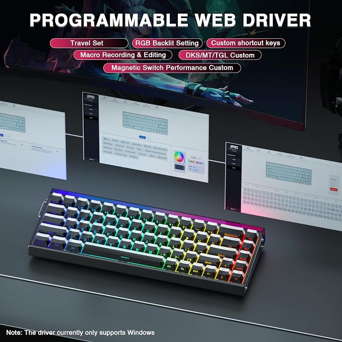 AULA Hero 68 HE 60% Gaming Keyboard Wired, Hall Effect Magnetic Switch Keyboard with 8K Hz Polling Rate, Side Printed PBT Keycaps, RGB Backlit Light Box, Customizable Web Software for PC/Mac Gamers